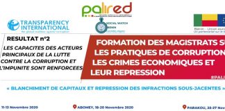 Renforcement de capacité de 70 magistrats en matière de lutte contre les pratiques de corruption et les crimes économiques.